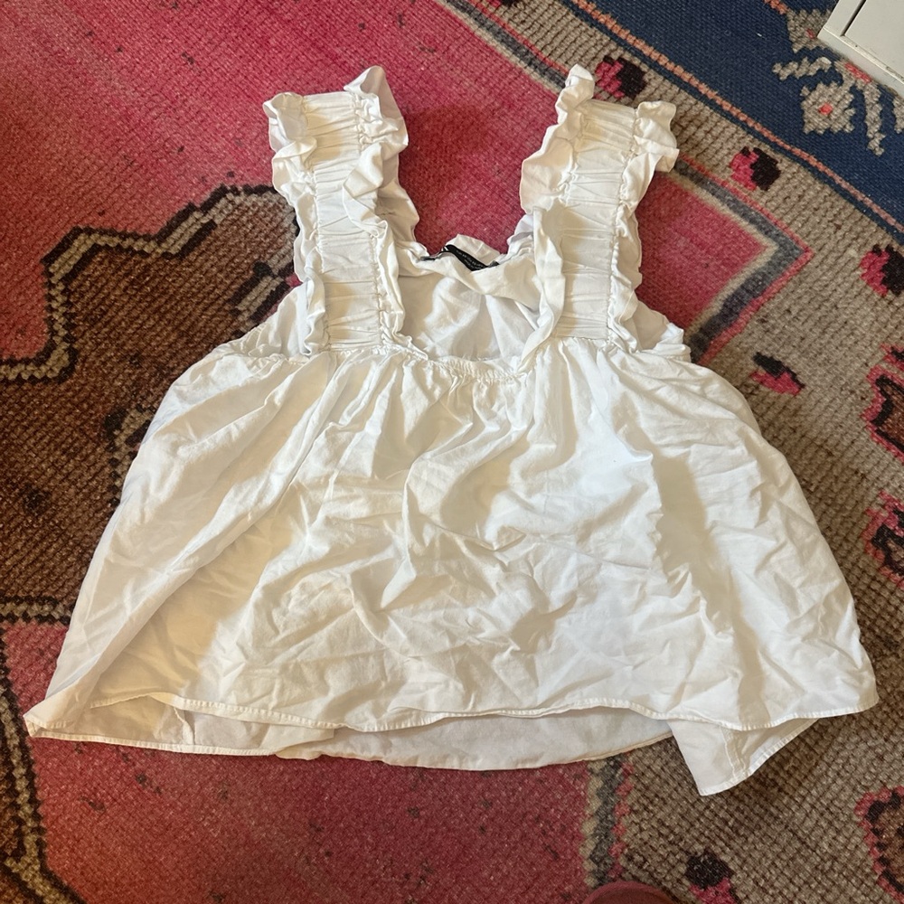 Zara White Ruffled Blouse
